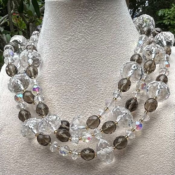 Joan Rivers Long Beaded Crystal Necklace 48” Gold Clear Single Strand Signed - Picture 1 of 10